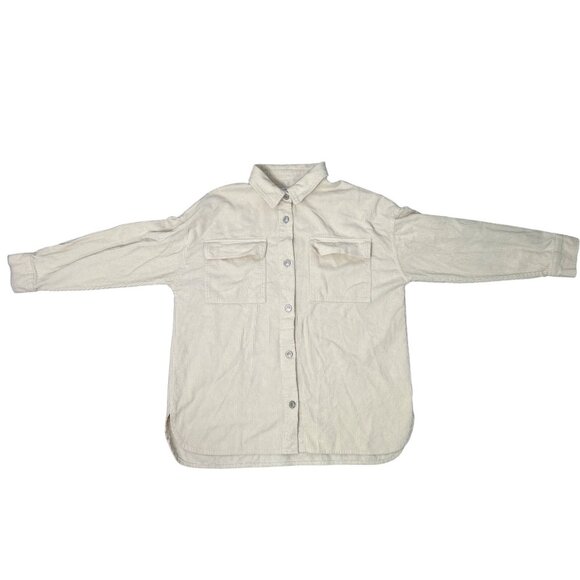 Denim & Co Beige Corduroy Shacket Womens M Button Front Long Sleeve Shirt Jacket - Picture 1 of 8